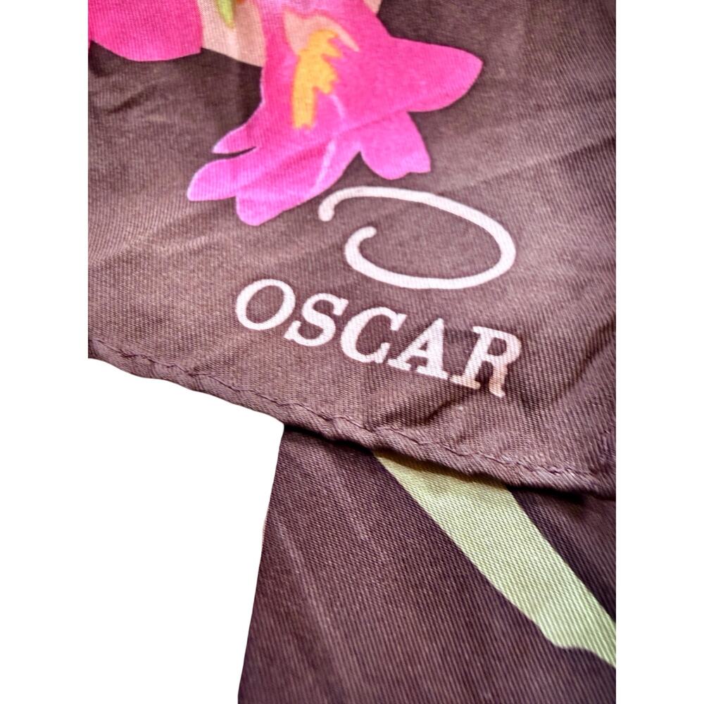 Vintage Oscar De La Renta Silk Scarf 11x51 Orchid Floral Pink Brown 1990s - Picture 8 of 8
